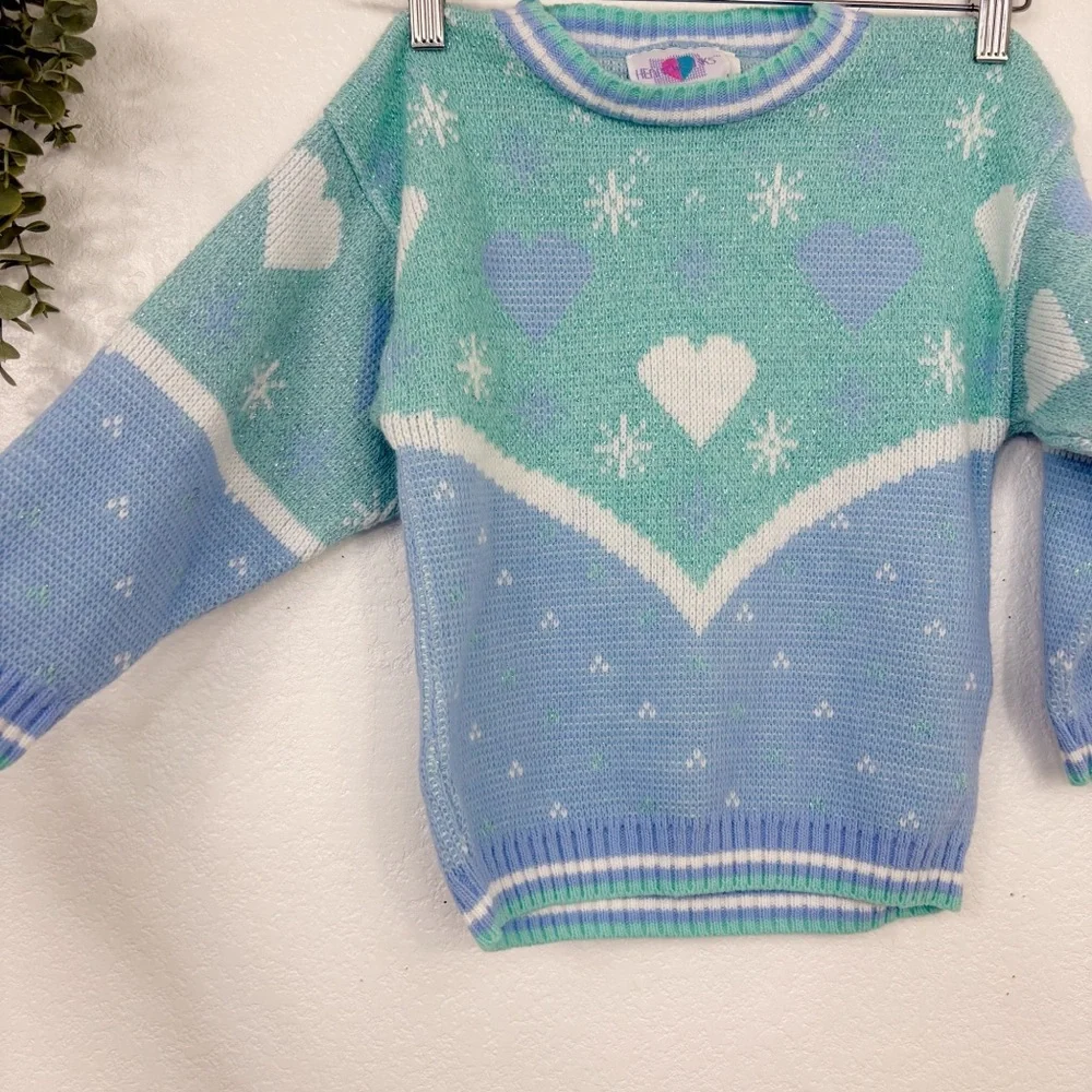 VINTAGE • 80s Heartworks Girls Sweater Purple‎ & White Pullover